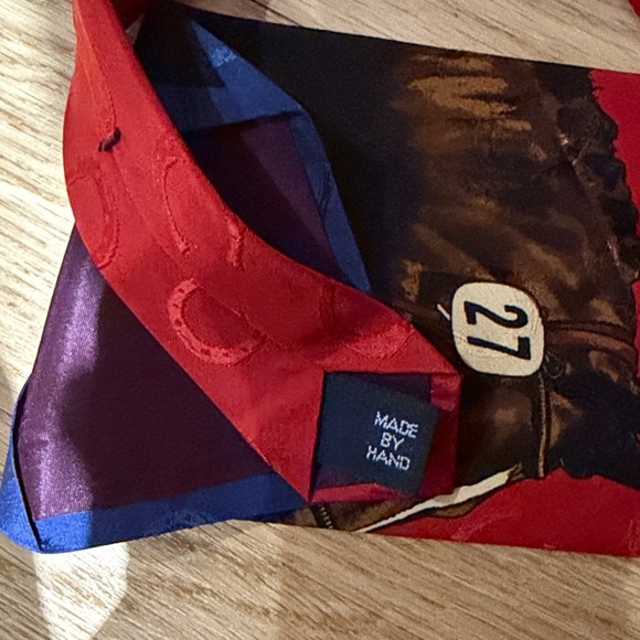 Vintage Polo by Ralph Lauren Equestrian Hand Made Silk Tie in Red with Horseshoe - Picture 3 of 10